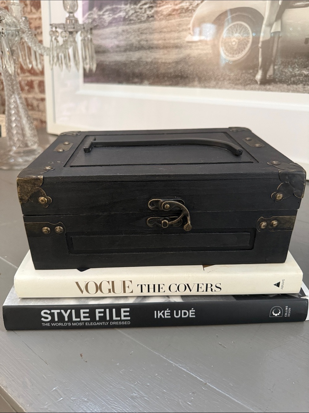 Hobby Lobby Black Decorative Wooden Box with Metal Accents J monogram